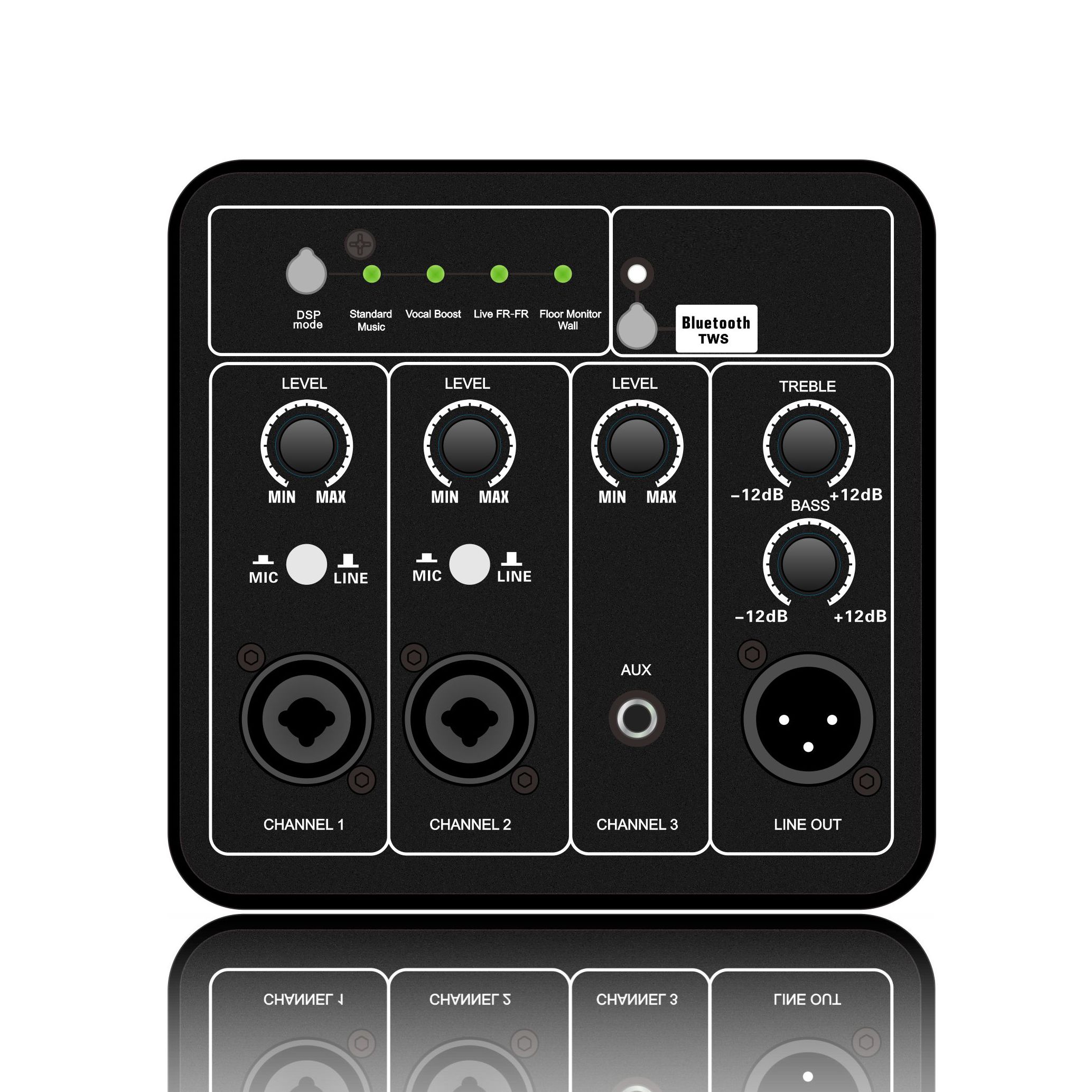 DSP1907: 다중 채널 입력 ADAU1701 기반 DSP 기능 모듈 내부의 Bluetooth 및 TWS