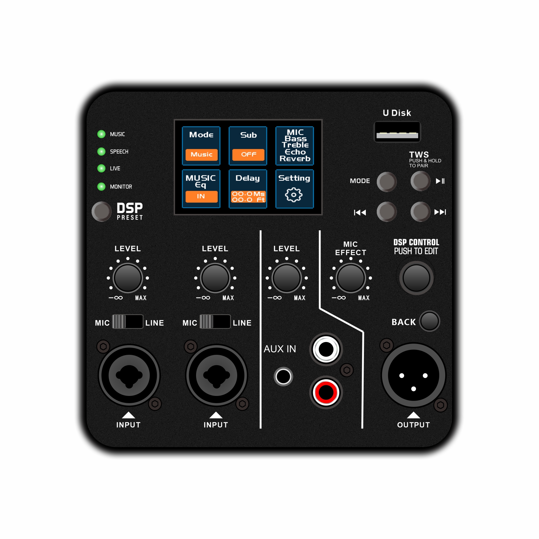 DSP2507 풀레인지 컬러 스크린 DSP 액티브 스피커 증폭기